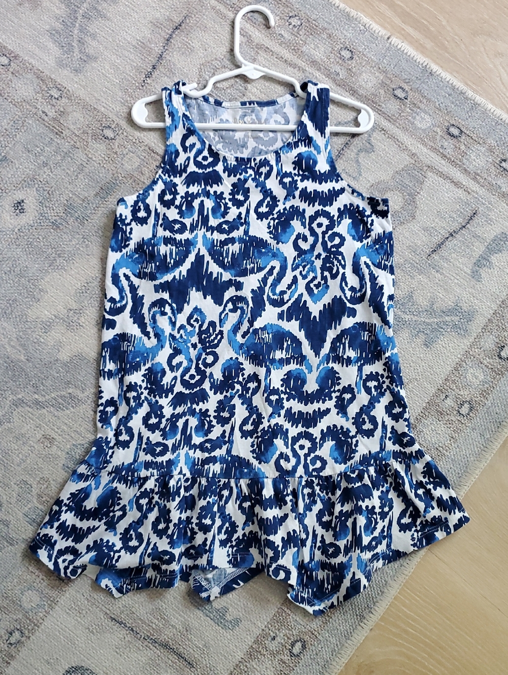 Lilly Pulitzer Girls Pima Cotton Hampton Tank Dresd Blue White Ikat SzM (6-7)